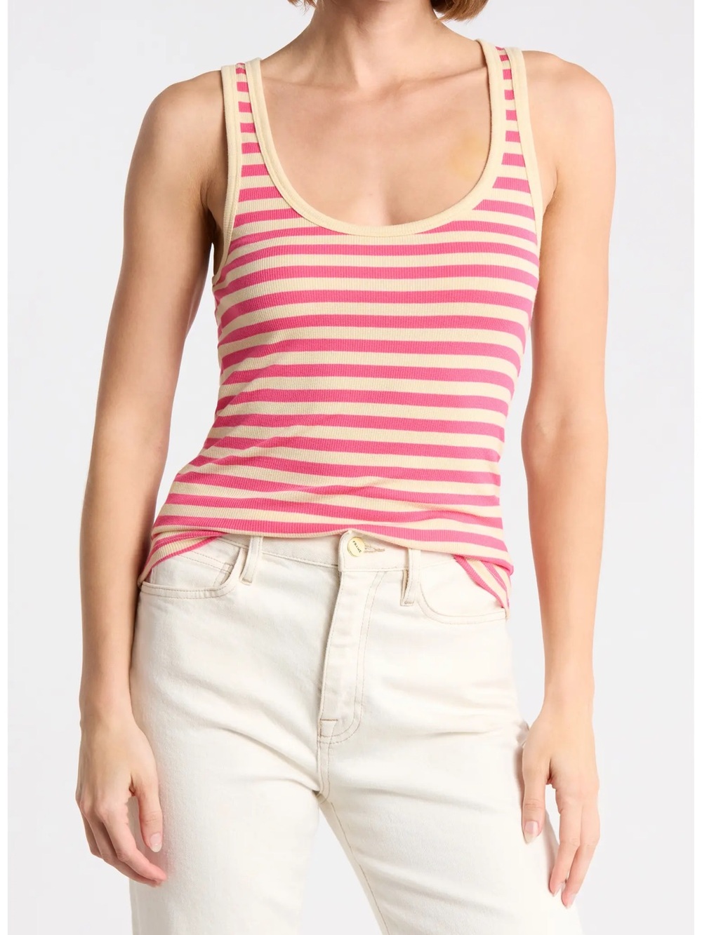 Faherty Pink and Cream Striped Ribbed Tank